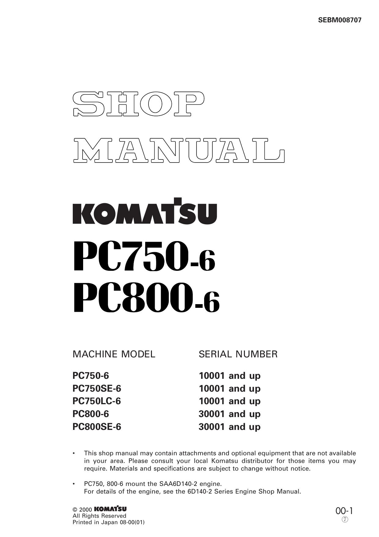 PC750-6, PC750SE-6, PC750LC-6, PC800-6, PC800SE-6